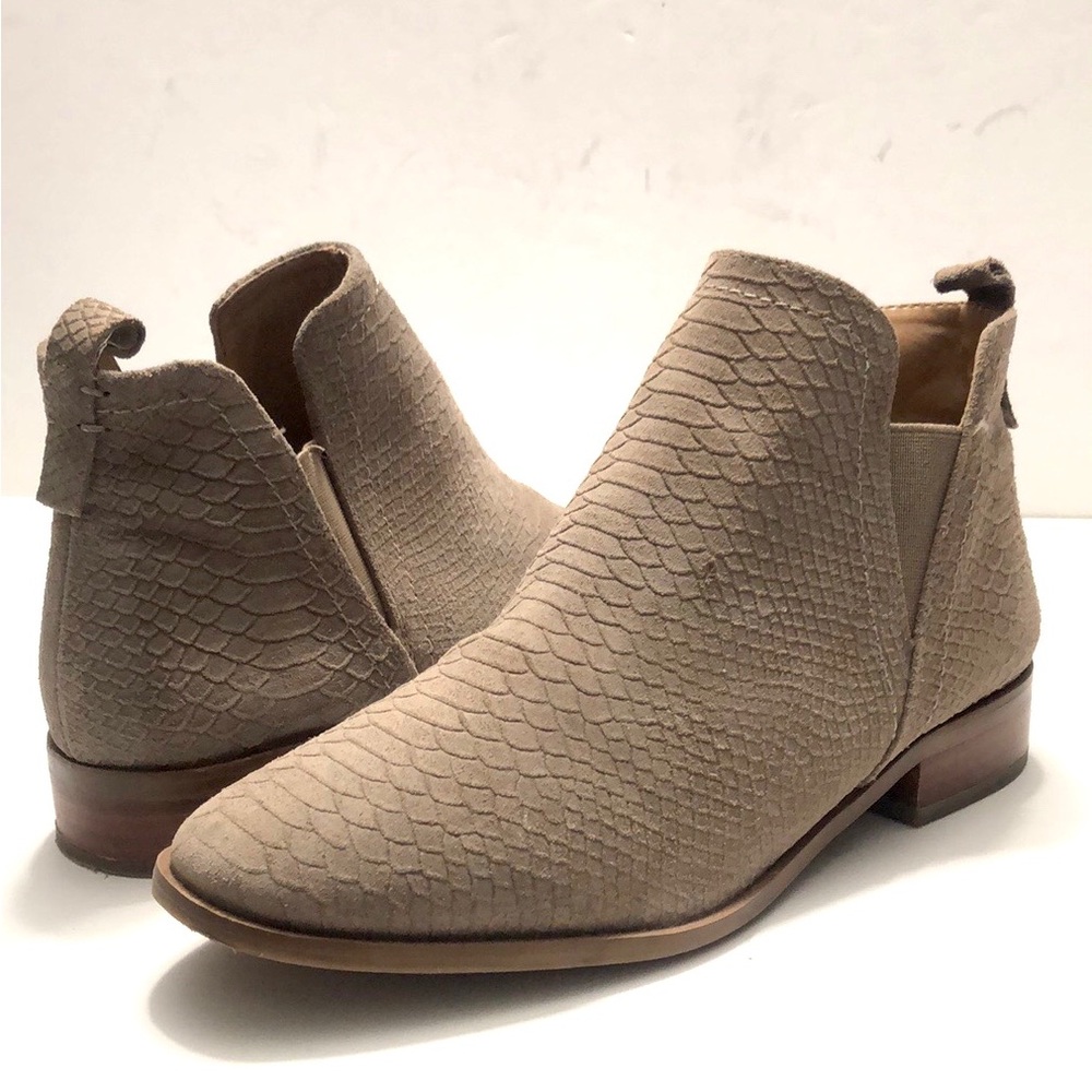 Franco Sarto Rocky Taupe Side Zip Textured Suede Leather Ankle Boots size 8.5M